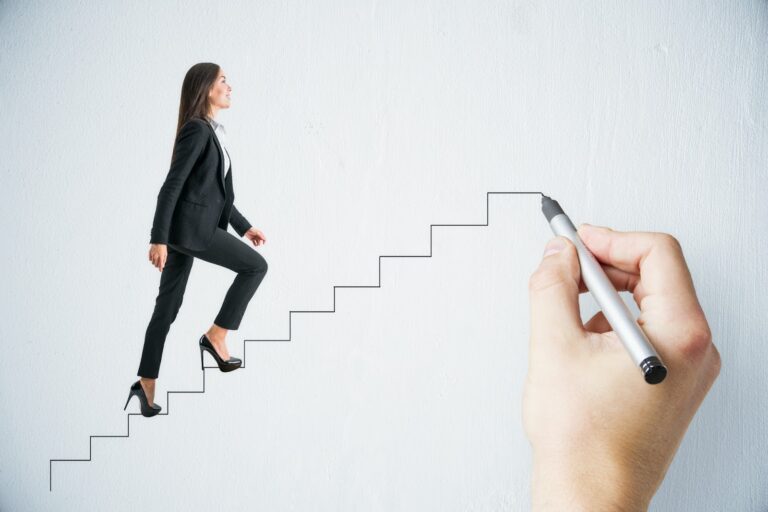 Businesswoman walking upstairs