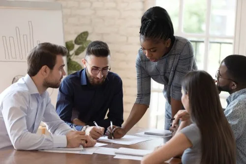 A group of employees working together